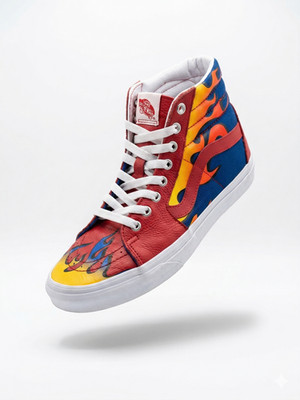 Vans Sk8-Hi Reissue Flames Leather Sneakers Red Blue Yellow Men 7.5 W9