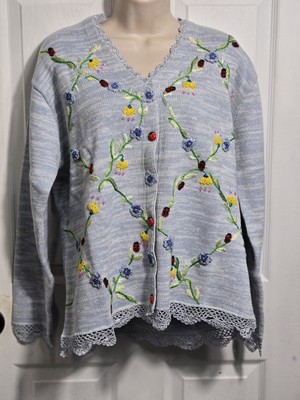 Storybook Knit Cardigan / Beaded Ladybugs / Size L #6