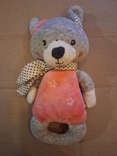 DOUDOU LAPIN TEX BABY 21 CM ROSE GRIS CHINE ETOILE BANDANA POIS  HOCHET  POUET