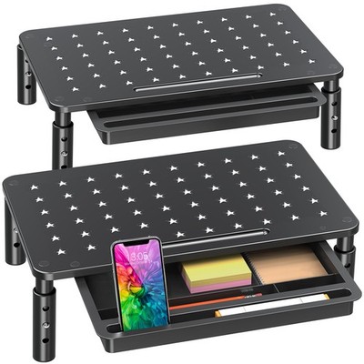 2 Pack Monitor Stand Riser with Drawer - 3 Height Adjustable Metal Monitor St...