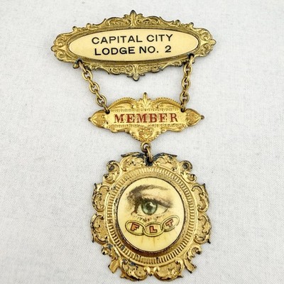Vtg Odd Fellows Capital City Lodge No. 2 Member Badge Pin FLT Symbol Lilley Ohio