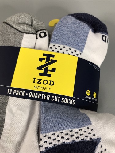 IZOD Sport Quarter Cut Mens Socks 12 Pk White Sz 6-12.5 Cushion Stretch Casual - Picture 4 of 12