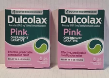 2 Dulcolax Pink Comfort Coated Stimulant Laxative Tablets 25 Count Ea. Exp 01/27