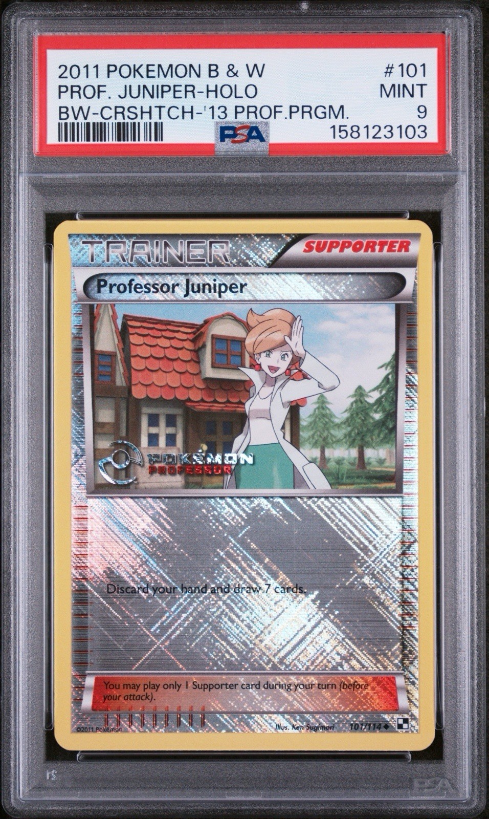PSA 9 2011 Professor Juniper 101/114 Professor Program Stamp Reverse Holo Pop 5