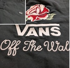 Vans Off The Wall Crewneck Pullover Rose Embroidered Sweatshirt Black Mens M