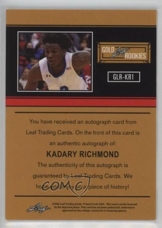 2021 Leaf Memories 1991 Gold Rookies Platinum Spectrum /99 Kadary Richmond Auto - Image 2 of 2