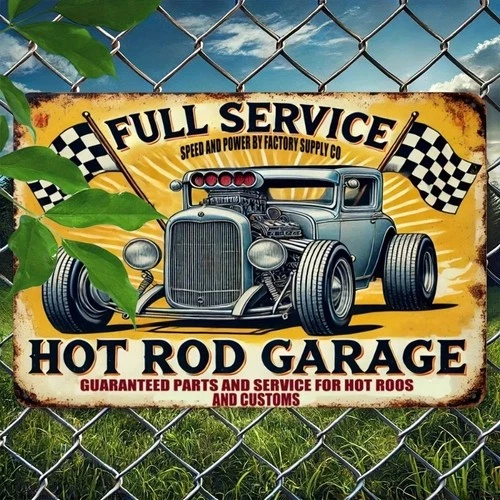 12x8" Metal Tin Sign 2D Print Vintage Hot Rod Garage Wall Art Decor For Men Cave