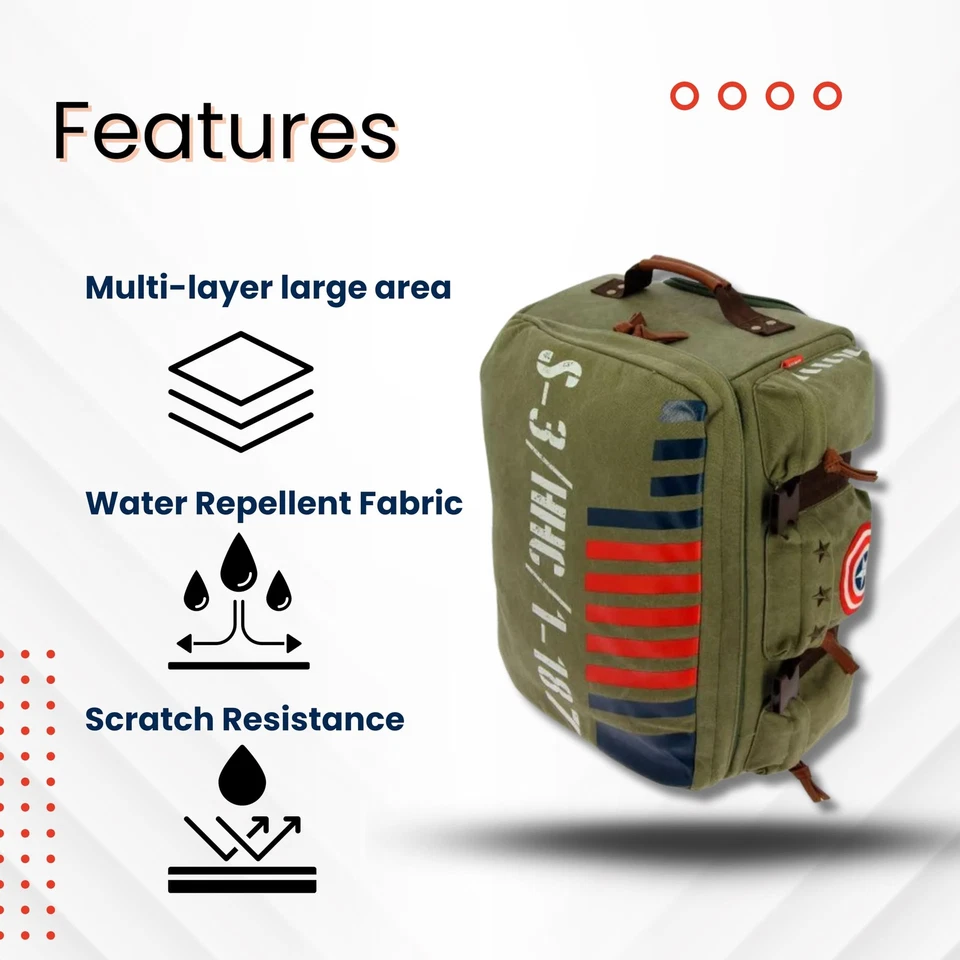 Bolso de mano de cabina de lona de 19 pulgadas Capitán América inspirado en el ejército de colección - Oliva... Foto 2 de 4