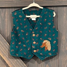 Vintage Rebecca Raggs Kids Made In USA Paisley Print Horse Vest Size 4T
