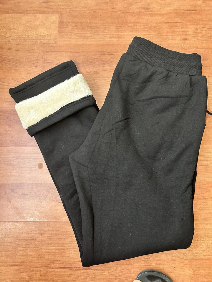 男式冬季抓绒衬里裤子全新无标签黑色 M 码在亚马逊上购买 — 第 3/4 张图片