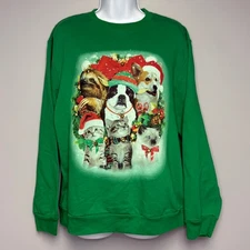 Fifth Sun Ugly Christmas Animal Jingle Bell Kelly Green Sweatshirt Womens Sz L