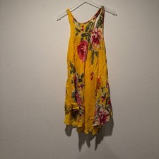 Yellow Floral Handkerchief Hem Sleeveless Racerback Dress Boho