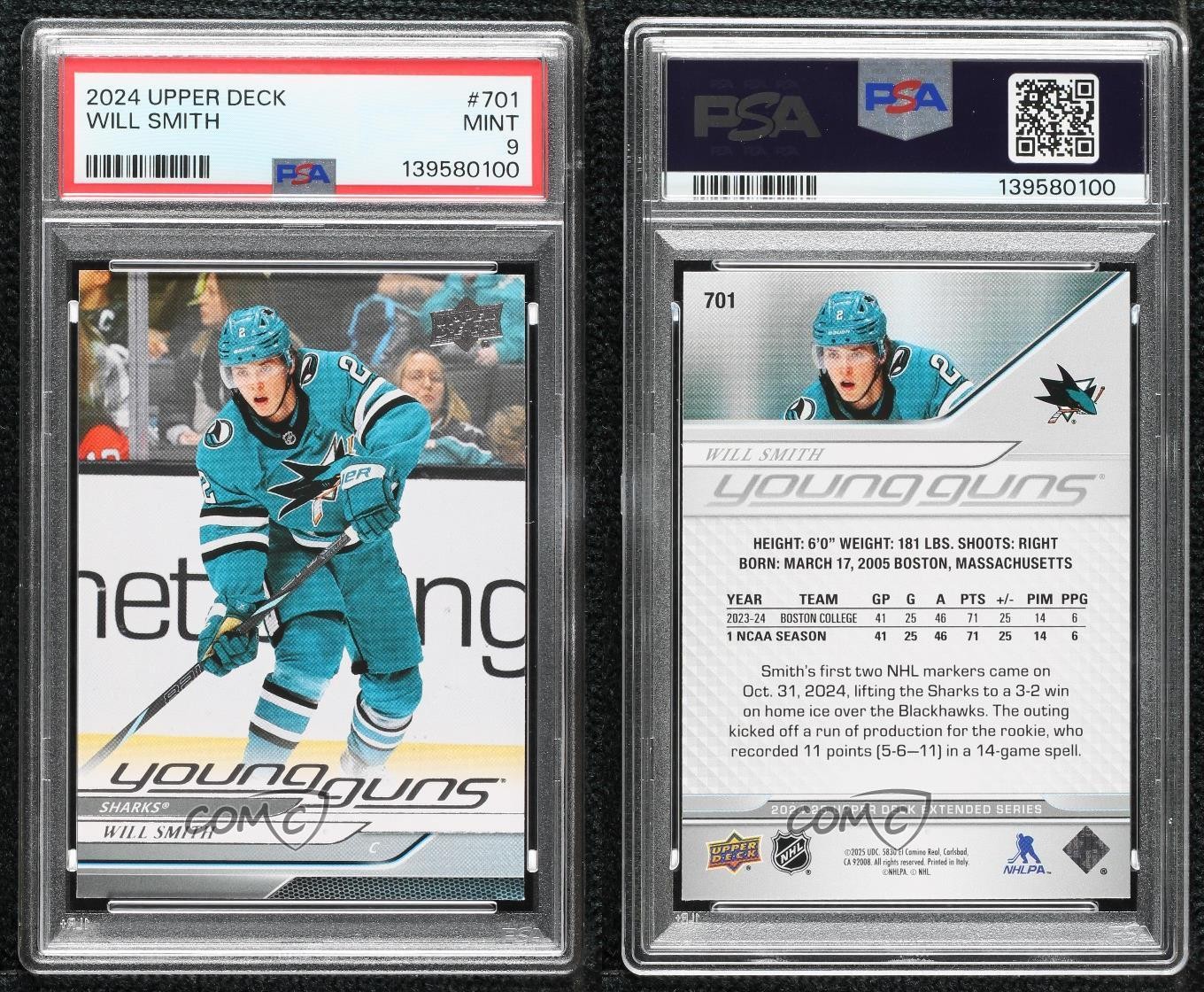 2024 Upper Deck Extended Series Young Guns Will Smith #701 PSA 9 MINT Rookie RC view 3