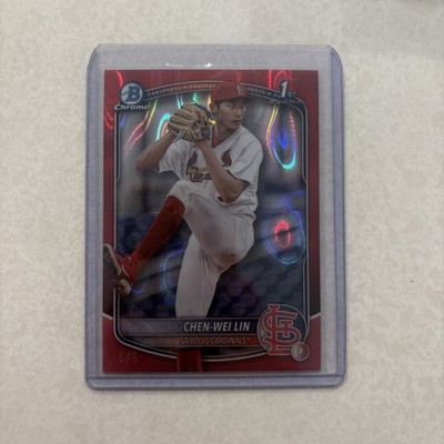 25 BowmanChrome Prospects Chen-Wei Lin #BCP-141 Red Reptilian Refractor /5 (RC)
