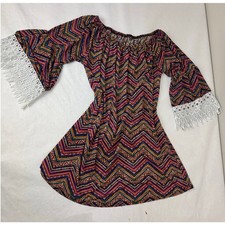 Boho Crochet Lace Bell Sleeve Dress Tribal Cottagecore Orange Purple Medium