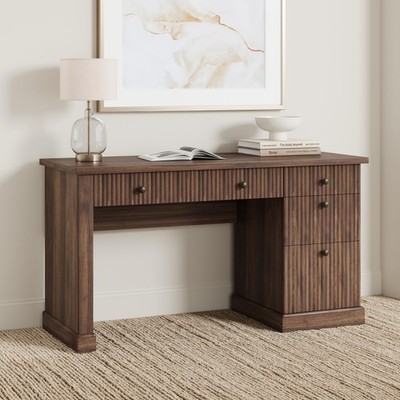 54'' Fluted Home Office Desk Storage Modern Executive Table W/ Charging Station