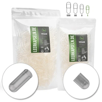 EXTRAKT MANUFAKTUR HAMBURG Leerkapseln vegetarisch 1000 Stk. | Gr 1 | vegan HPMC | getrennte Kapselhälften