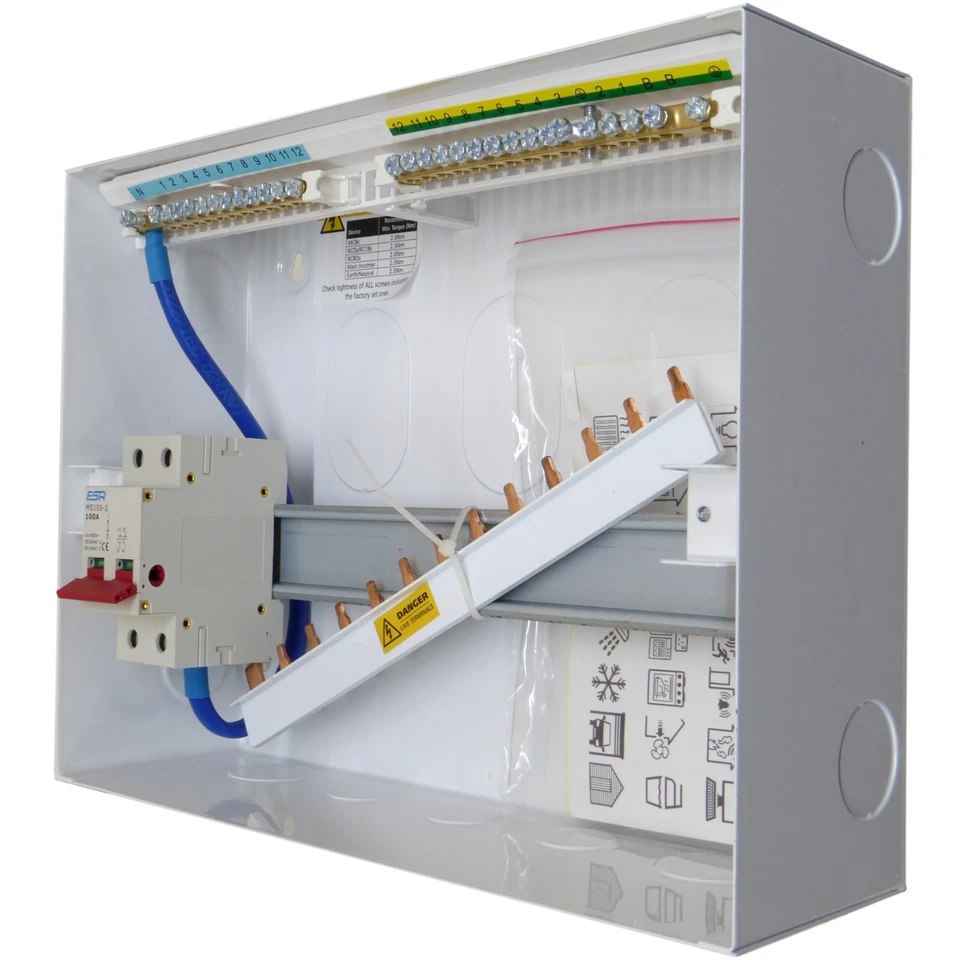 Metal Consumer Unit 14 Module 12 Free Ways 100 Amp Main Isolator Switch Included - Image 3 of 4