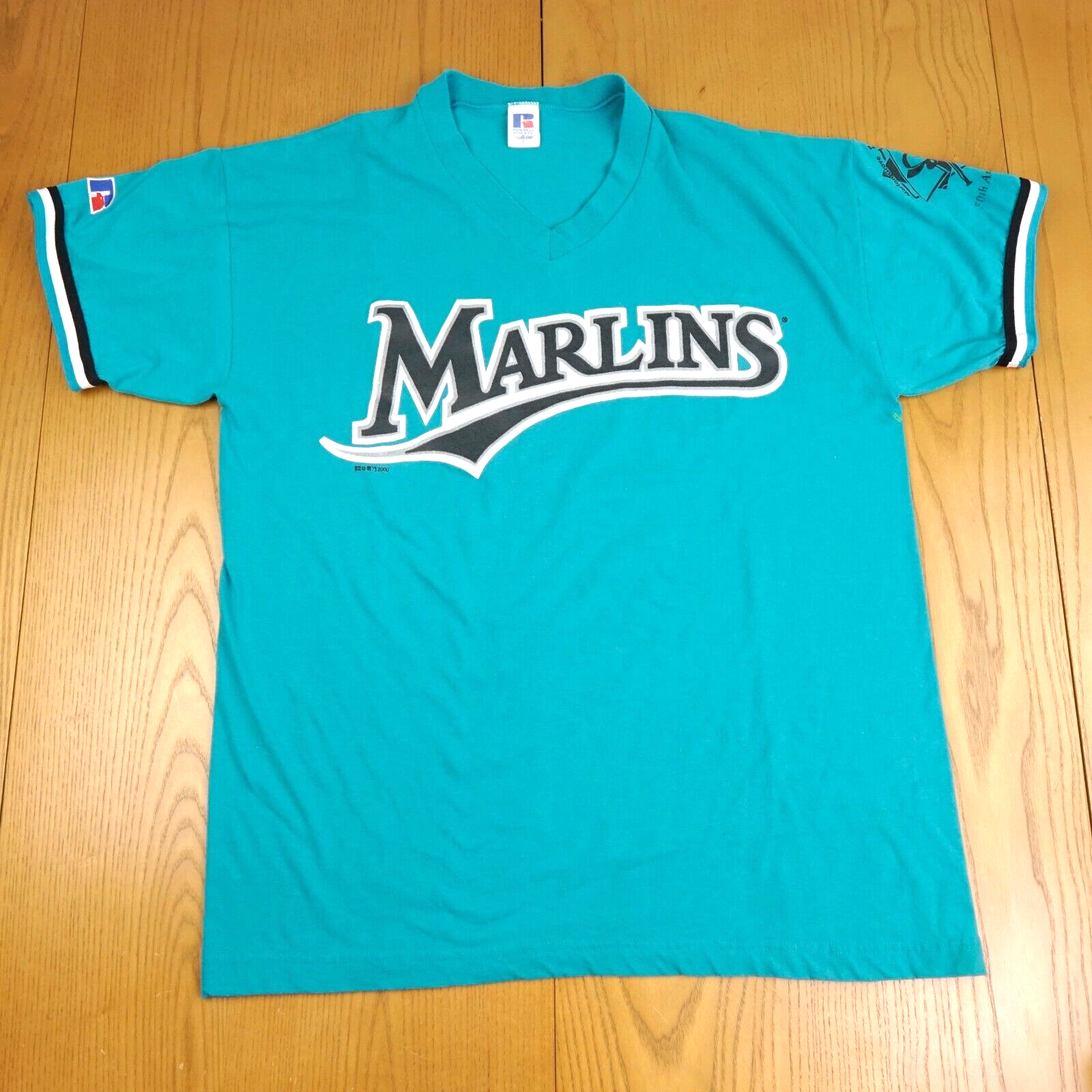 T shirt vintage Florida Marlins grande blu 2000 y2k Pony League Baseball Little