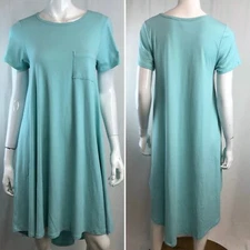 LuLaRoe Women’s XS Solid Blue High Low Carly Pocket Shift Trapeze T Shirt Dress
