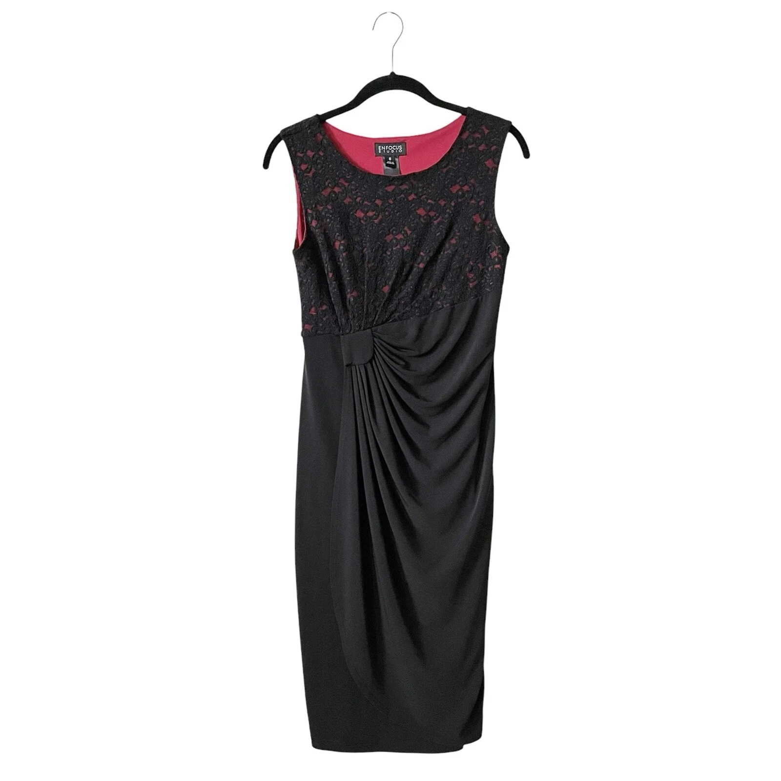 VETEMENTS Abito da studio En Focus donna taglia 6 nero rosso pizzo senza maniche tubino raccolto