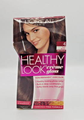 IMPERFECT BOX, NEW L'Oréal Healthy Look Creme Gloss Hair Color-4 DARK BROWN