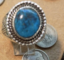 Sterling Silver Kingman Turquoise New Mens Ring Navajo E Richards Size 14 3/4