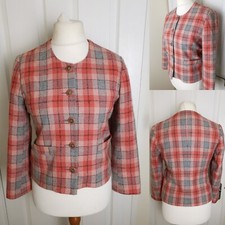 Vintage 1980s Size 10 Hamells Peach Checkered Jacket Long Sleeved Wool Blend