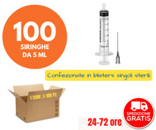 100 Siringhe monouso sterili con ago 5ml attacco Luer eccentrico,Made in Germany