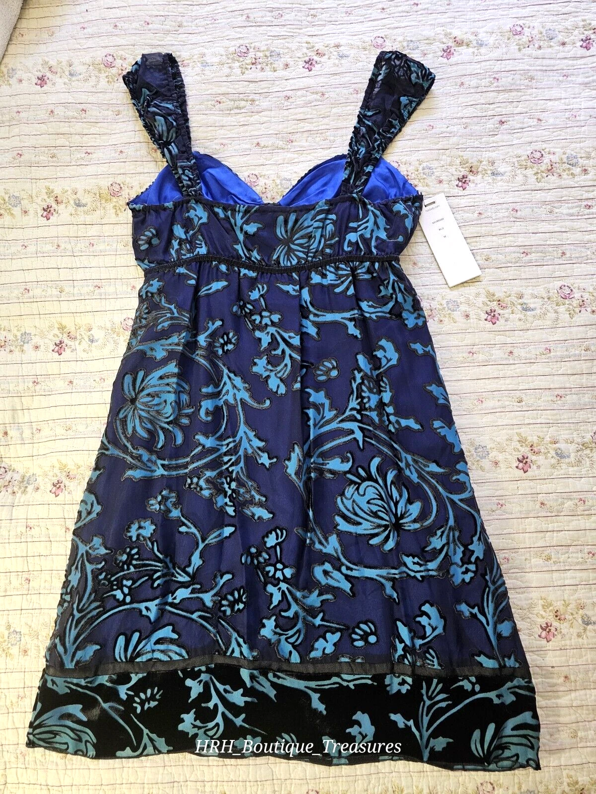PALM ANGELS Vintage HALE BOB seta velluto baby doll foderato tubino vestito taglia M blu MRSP $228 nuovo con etichette