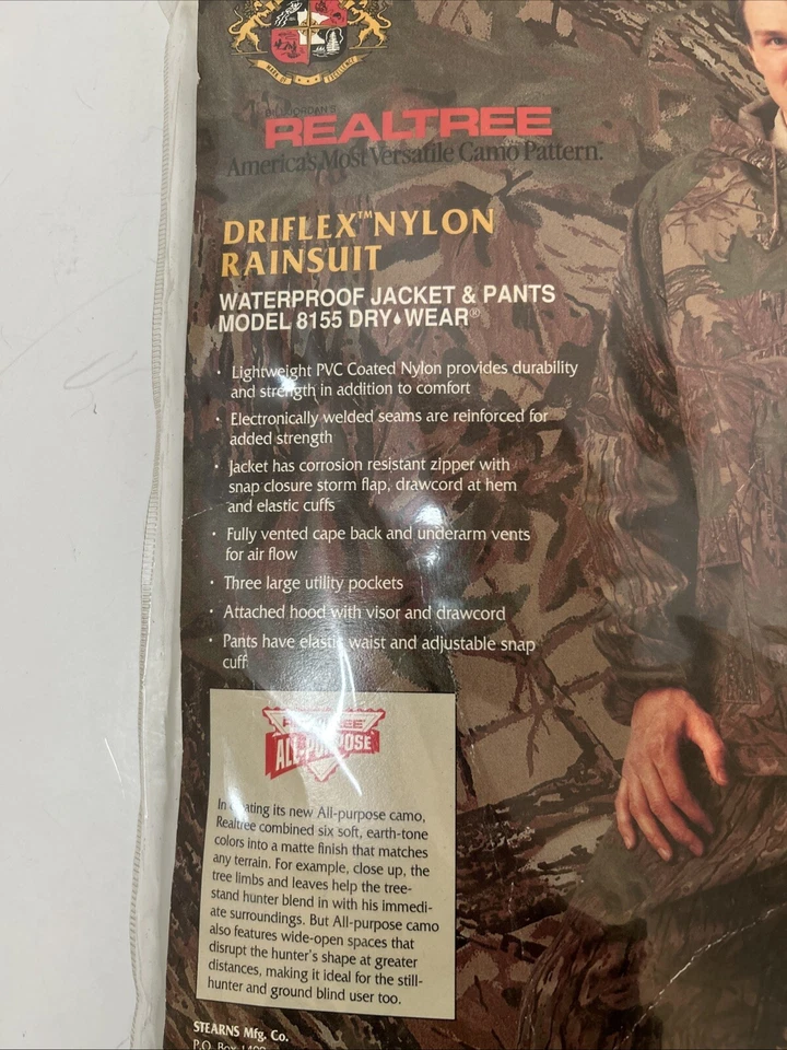 NWT STEARNS RAINGARD 20 RAINSUIT REALTREE JACKET PANTS MENS Medium (G1) - Image 4 of 4