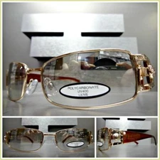 Men's CLASSY ELEGANT MODERN Clear Lens Slight Tint SUN GLASSES Rose Gold Frame