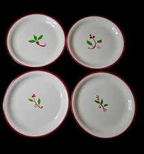 Set 4 Melamine Appetizer, Snack, Dessert Plates 6 3/4" Winter Sprig Design