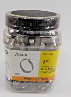 (100 Pack) Apollo 1 in. Stainless Steel Poly Pipe Pinch Clamp Jar