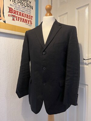 Hugo Boss Rossellini Movie 2 Piece Suit Black 100% Linen Jacket 40