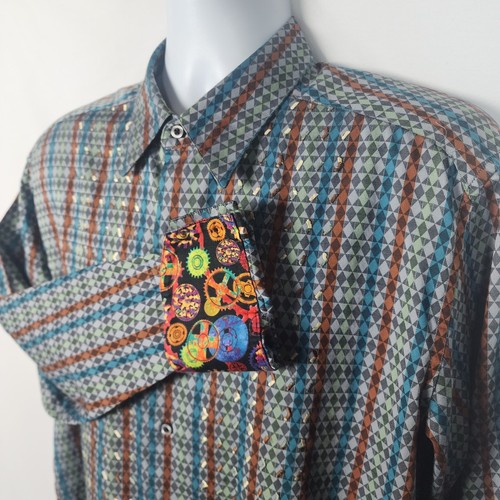 Robert Graham Shirt Mens L Long Sleeve Button Up Flip Cuff Embroidered - Picture 6 of 17
