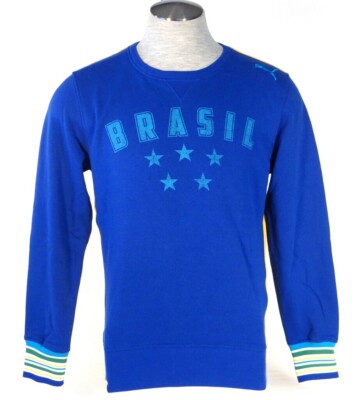 Puma Brasil Blue & Yellow Tounament Crew Neck Sweatshirt Brazil Men's NWT
