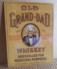 Old Granddad whiskey vintage label ad reproduction steel sign bar decor