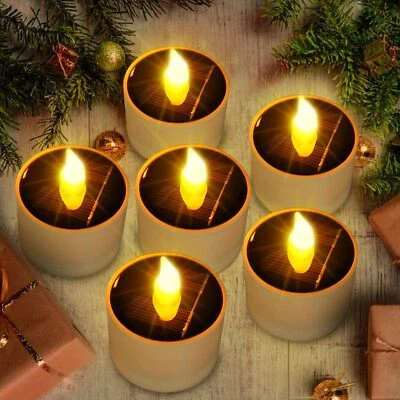 6Pack LED Solar Tea Lights Outdoor Waterproof Flameless Flickering Candles Lamp