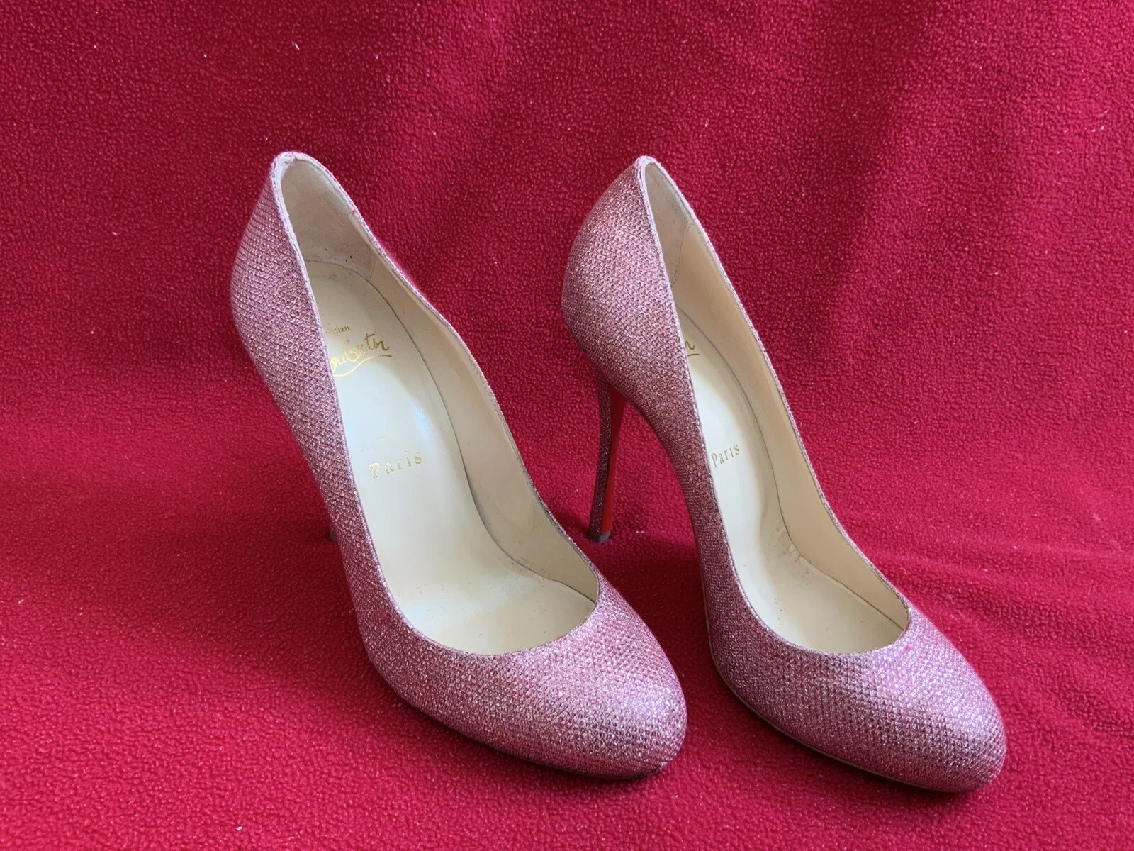 Christian Louboutin — Christian Louboutin Fifetish 100 Glitter Tisse F008 Poudre 1170670 Size 38 Pink