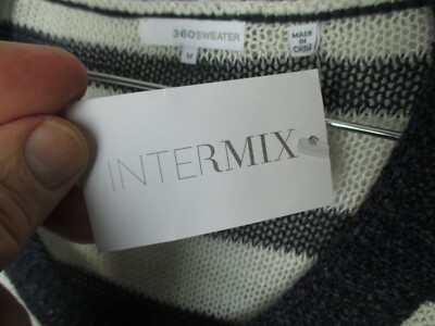 ワン様 New 360 Sweater size M Navy White Stripe Erin 13611 Linen Blend