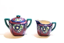 Maruhon Ware Japan Colorful Glaze Covered Sugar Creamer Tea Set Kitchen Dining