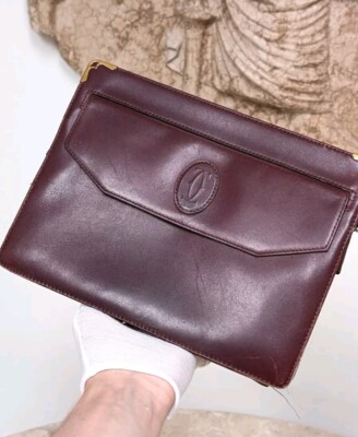 Vintage Cartier Leather Clutch Bag C Pattern Burgundy in Patent leather 