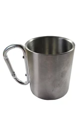 Outdoor Camping Cup Stainless Steel Coffee Mug Carabiner Hook Double Wall 220ml