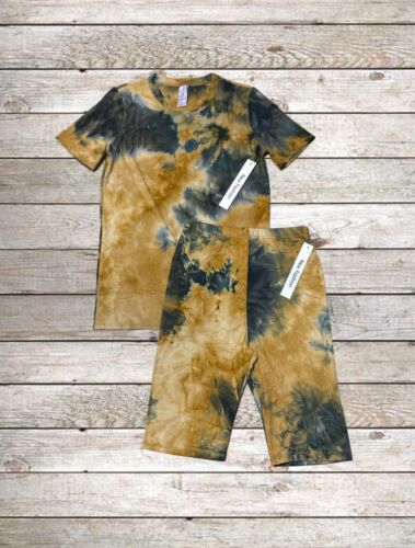 Women’s T-shirt Shorts 2pc Outfit Casual Comfortable Stretchy Yoga Tie Dye LARGE