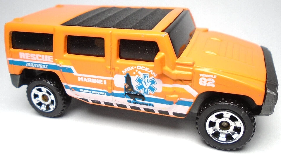 2015 MATCHBOX HUMMER H2 CONCEPT MARINE 1 RESCUE ORANGE 1:72 DIECAST 2 5/8" SUV - Image 2 of 4