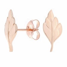 14k Rose Gold Bright Polished Leaf Stud Earrings 13mm x 6mm 1.3 grams