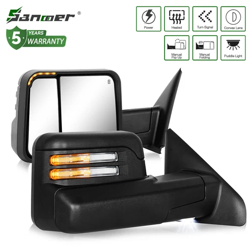 Pair Manual Flip Up Tow Mirrors for 2002-2008 Dodge Ram Signals LED Power Heated