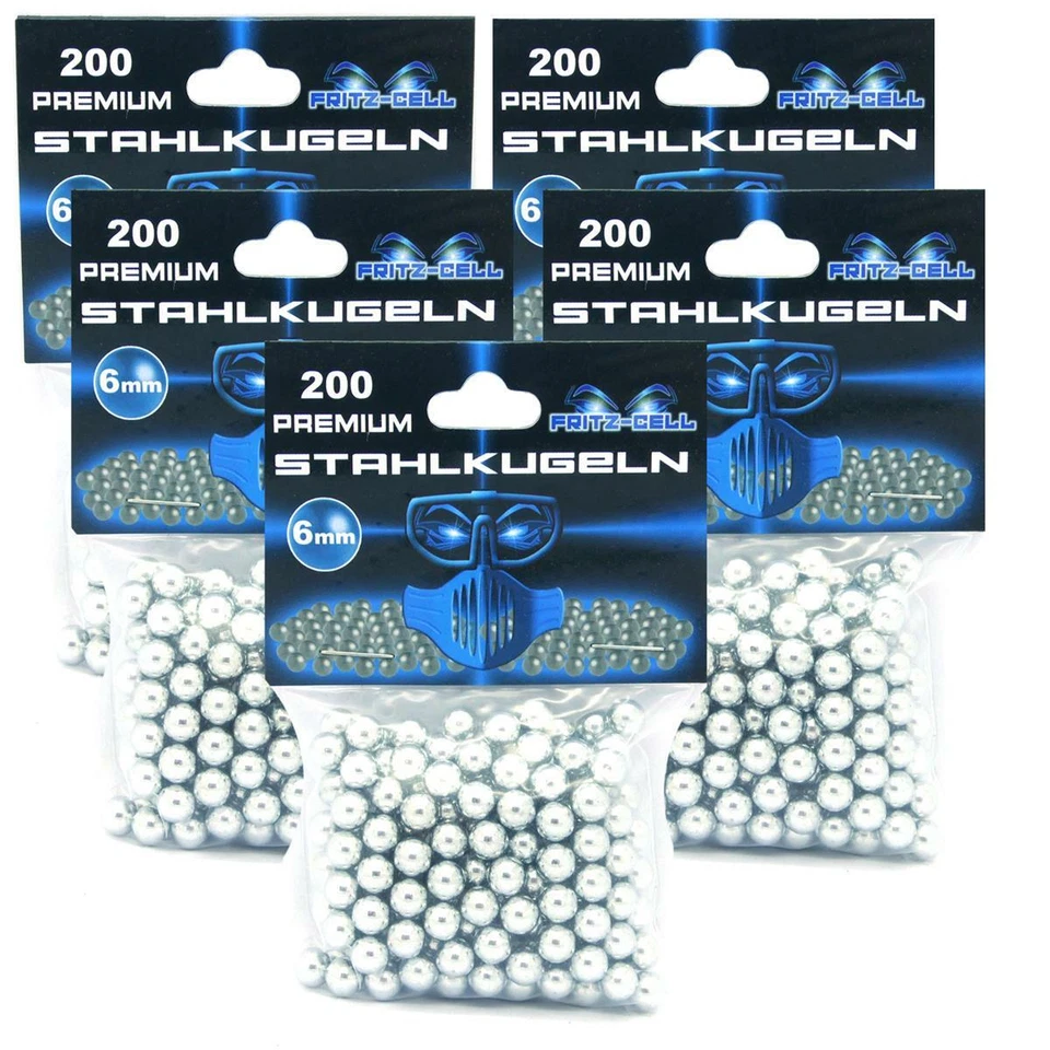 5 x Fritz-Cell 200 Stahlkugeln 6,0 mm BBs zinkbeschichtet, Rundkugeln