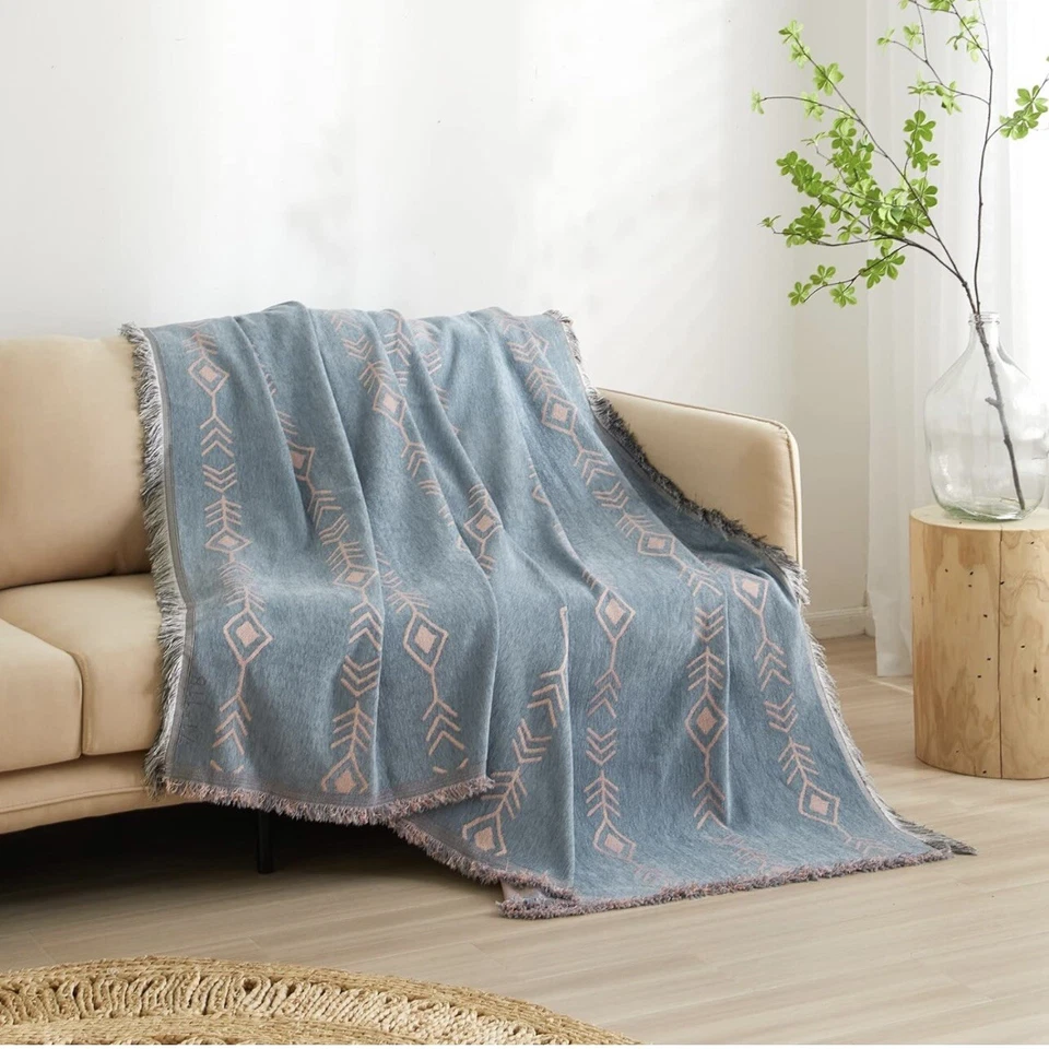 NEW Anthropologie XL Boho Chenille Arrow Throw Blanket Bedspread Quilt 135 x 70 - Image 3 of 4